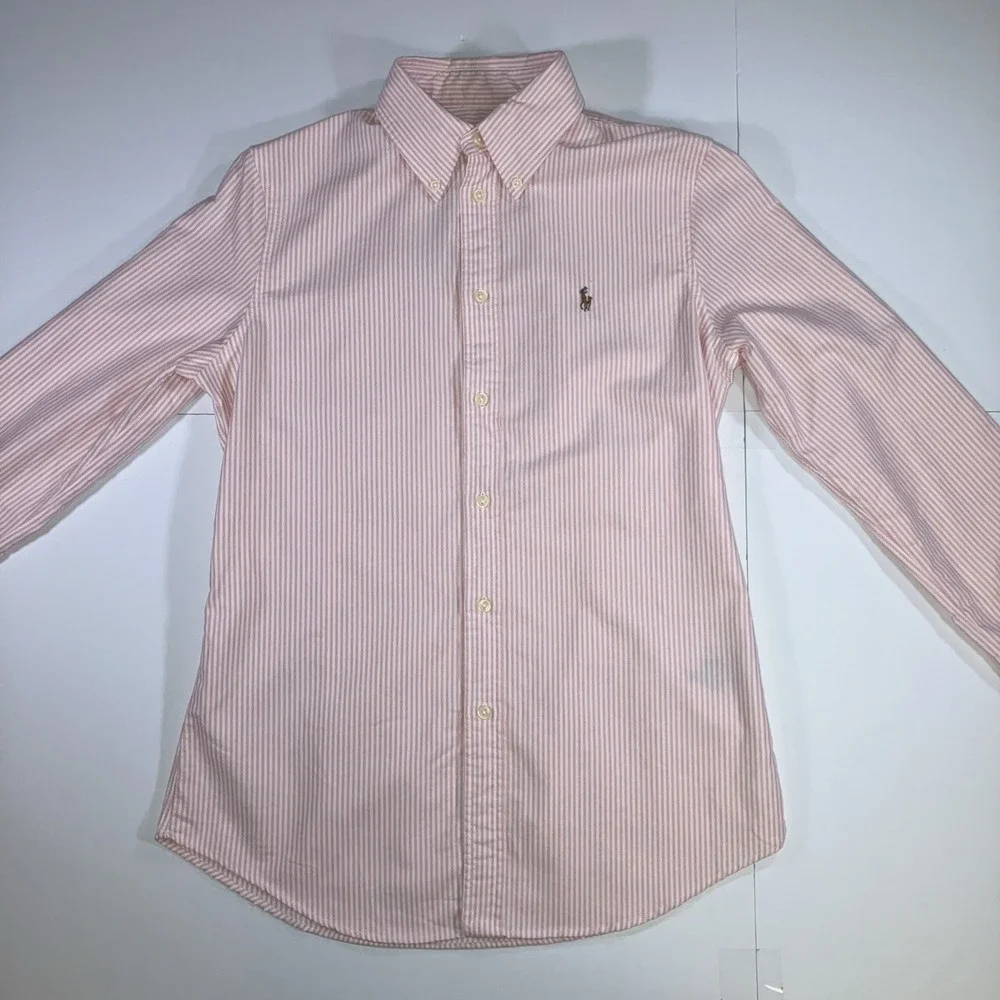 Polo Ralph Lauren Men's Medium Classic Striped Oxford Shirt Pink White